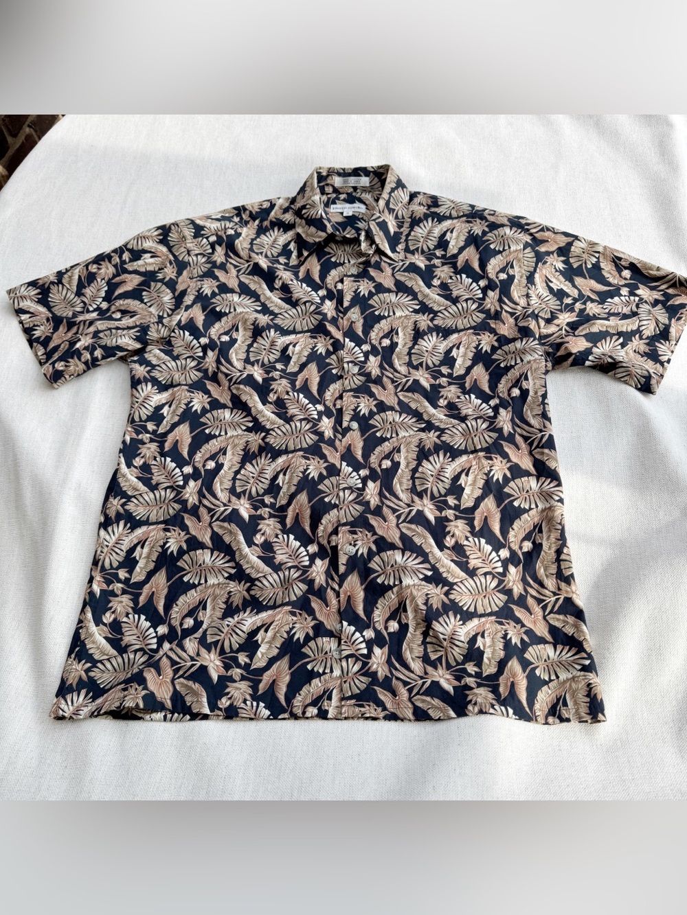 Pierre Cardin Tropical Print Hawaiian Button-Down Shirt short sleeve cotton